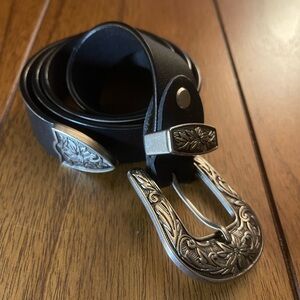 Black Faux Leather Belt with Silver Buckle